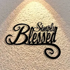 1pc Exquisitely Crafted: Abstract Calligraphy "Simply Blessed" Minimalist Home Wall Decor Metal Plaque - Elegant Wall Art Craft for Christmas & Halloween, Wall Sign Ornament