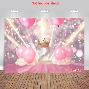 Pink Happy 2nd Birthday Party Backdrop, 2 Years Old Birthday Photography Background Banner, Girls Kids 2st Birthday Banner, Cake Table Decorations, Wall Hanging Backdrop