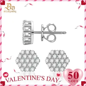 Delzzad Iced Rhomb Stud Earrings Round VVS Synthetic Moissanite Stud Earrings Jewelry S925 Perfect Birthday Mother’s Day Christmas Gift for Men Women Silver Earrings Golden Earrings Wedding Set