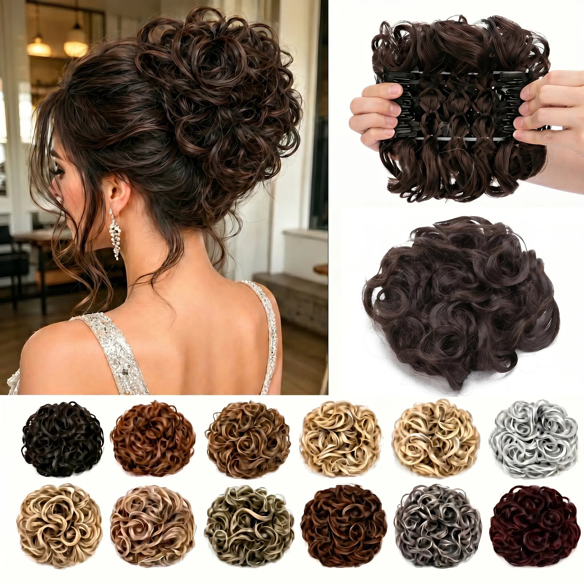SEGOHAIR Short Messy Curly Hair Bun Claw Clip Hair Piece for Women Loose Wave Scrunchie Ponytail Extension Tousled Updo Synthetic Hair Pieces for Daily Wear 100g wavy