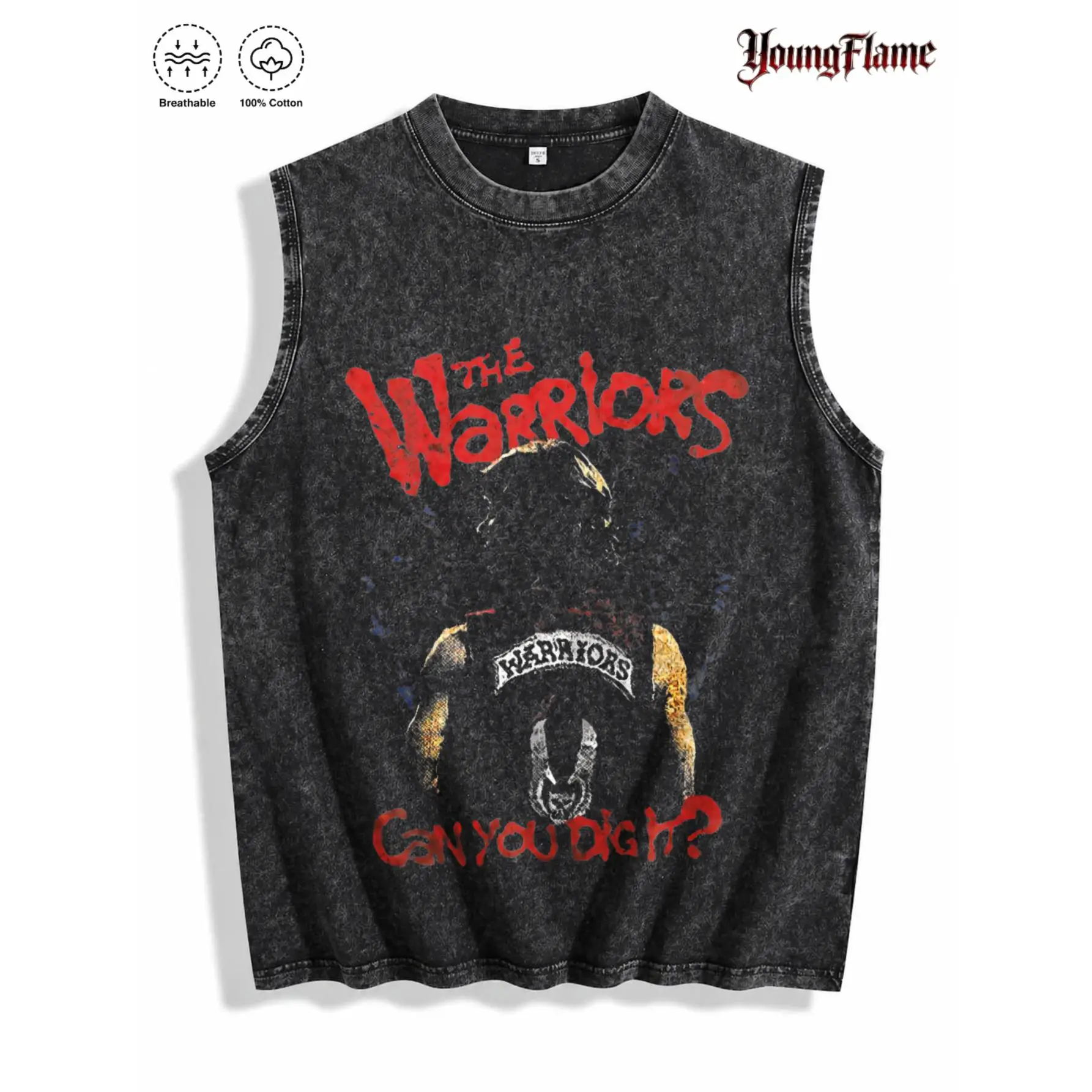 Men's Graphic Tank Top, Vintage Acid Wash Biker Style, 100% Cotton Breathable Casual Streetwear with DTF Print, Fashion, Menswear, Graphic Clothing, Acid Wash Look