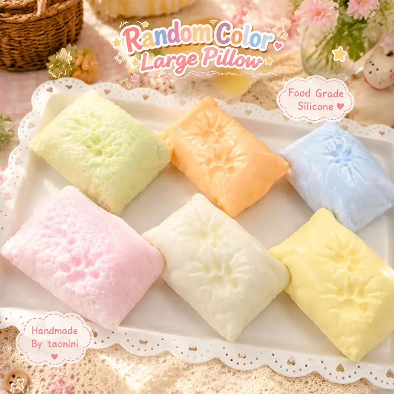 Taonini Cute Pastel Cutecore Silicone Blind Box Squishies Pillow - Large Food Grade, Kawaii Paw Print Squeeze Toy, Premium Adult Stress Relief Sensory Fidget Random Surprise Toy for Family