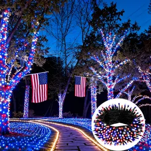 A 393.7-Inch Portable Outdoor Light String with Red, White, And Blue Battery Box, Featuring 8 Modes, Perfect for Patriotic Decorations, Suitable for Yards, Villas, Porches, Independence Day, And Battery-Free Festive Ambiance Hanging Ornament