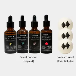DOMINATE Detergent – Cologne/Perfume Laundry Scent Booster + Dryer Ball Bundle (4-PACK) • 52 Bottles of Fragrance / 160 Loads • No Formaldehyde or Hormone Disruptors • Long-Lasting Men’s & Women’s Variants • Natural Scent Booster / Dryer Sheet Alternative