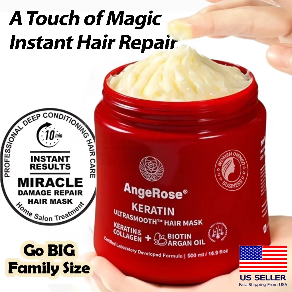 AngeRose Hair Care Set: Collagen & Keratin Hair Mask, Vitamin Hair Serum - Enriched with Argan and Jojoba Oils, Vitamins A, E, & B5, Featuring AngeRose Signature Scent for Deep Repair & Hydration of Dry, Damaged Hair