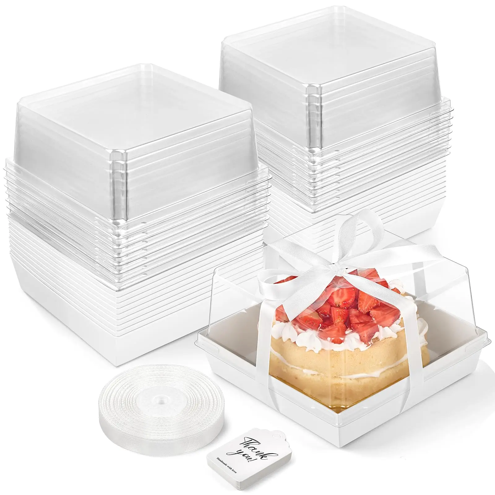 Thick Waterproof Cake Boxes (7x7x4 in), 20-Pack Disposable Square Bakeware Baking Supplies for 4-6 Inch Cakes, Desserts, Pies, Cupcakes, Charcuterie, Bakery, Water Proof
