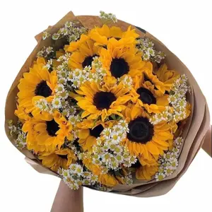 Sunflower Bouquet for Home Decor and Decoration Decorative Plants Gift Fruit Round Ornaments Light Satin Silk bouquet