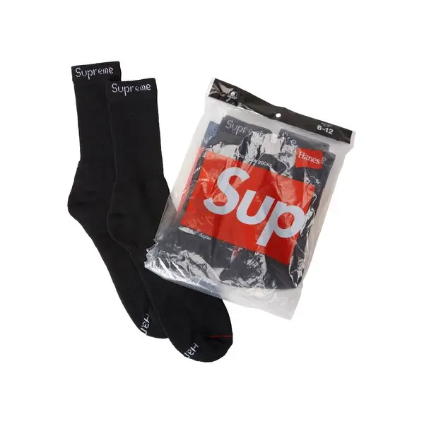 SUPREME X HANES CREW SOCKS BLACK (4 Pack)