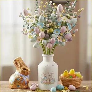 1PCS Easter Egg Floral Stems Artificial Daisy Eucalyptus Berry Sprigs Decorative Flower Arrangement for Vase Centerpiece Spring Home Decor