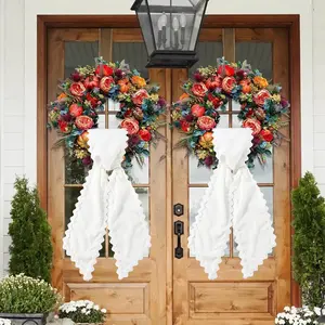 Front Door Wreath-Style Curtain, Embroidered Letter Pattern, Decorative Lace Fabric, Ideal for Entryway Decoration, Elegant Accessory