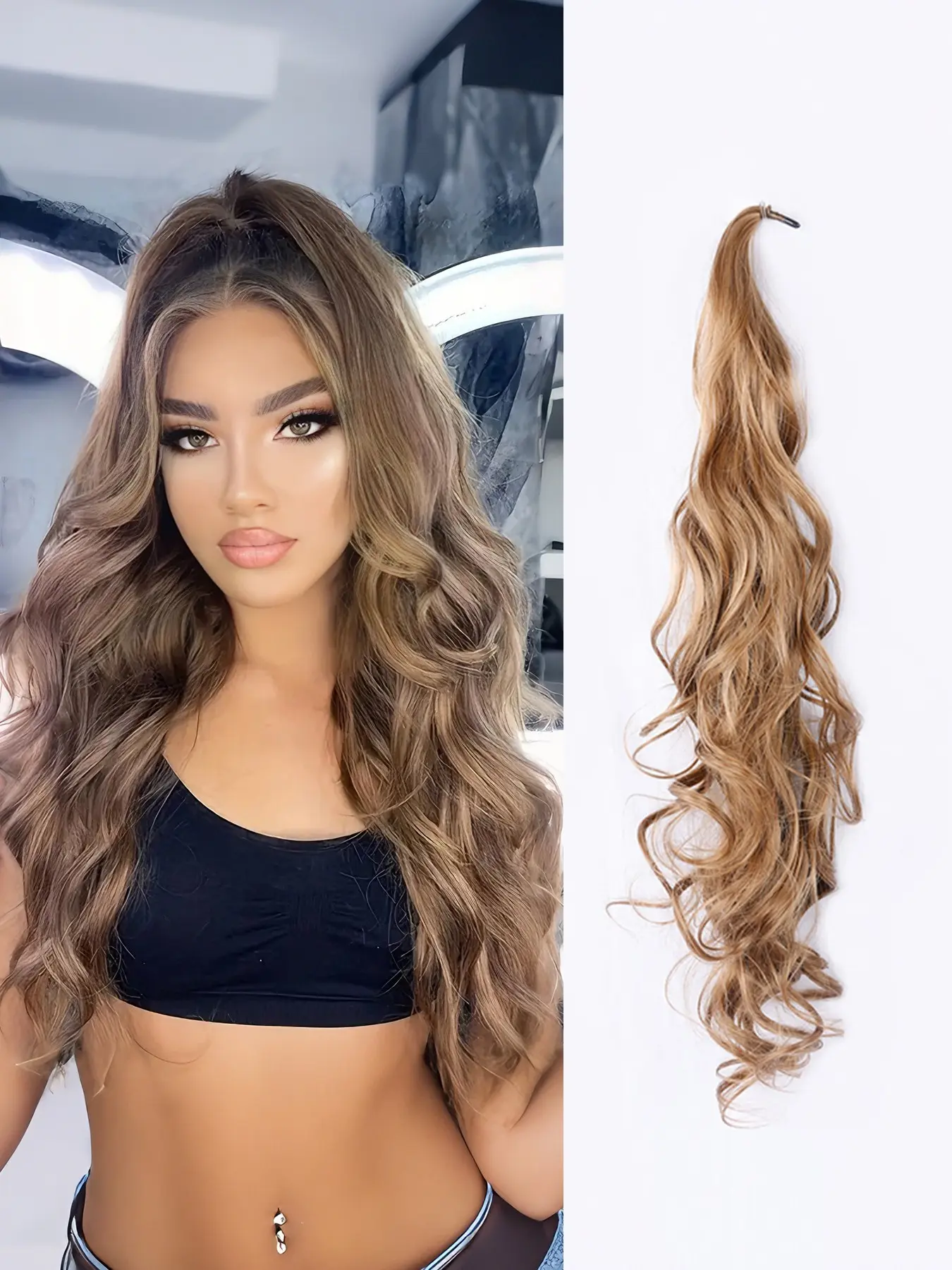 Wrap Around Ponytail Extensions 32 Inch for Women Flexible Synthetic Ponytail Daily Wear Long Curly Hairpiece Easy Wear Ponytail Wavy Synthetic Hairpiece Synthetic Fiber Hairpieces