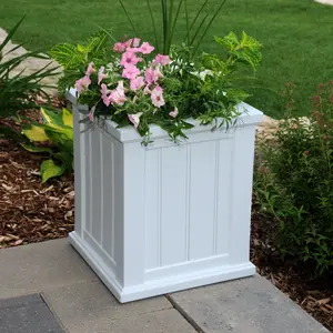 212 MAIN Cape Cod Double-Wall Sub-Irrigation Outdoor Planter, 14x14 in White, Mayne 4836-W Patio Garden Pot