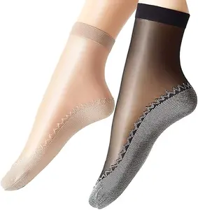 Women's Ankle High Tights Hosiery Socks, 10 Pairs, Silky, Anti-Slip Cotton Sole, Reinforced Toe