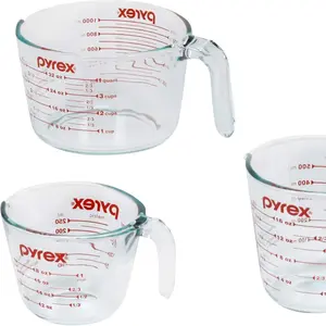 Pyrex 3-Piece Measuring Cup Set - 1, 2, & 4 Cup Tempered Glass for Baking, Cooking, and Mixing - Easy Read Measurements, BPA Free, Microwave Safe Kitchen Gadgets
