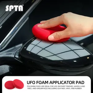 SPTA Foam Applicator Pads, 4 Inch Round Shape Side Pressing Hand Polishing Red Sponge Pads Kit Detailing Buffing Pads for Waxing Polishing Paint Ceramic Glass Cleaning