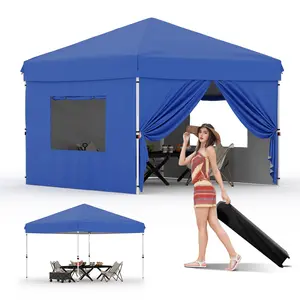 Garvee 10x10FT Instant Pop Up Canopy Tent with 4 Side Walls, Complete Commercial Shelter System for Outdoor Events (Blue)