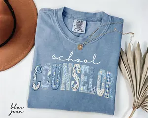 Comfort Colors School Counselor Shirt, Faux Patchwork Floral Counselor Tee, Mental Health School Staff Shirt, Back To School Counselor Gift