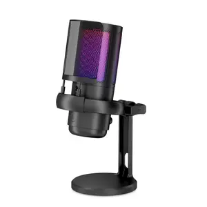 USB Powered Microphone, Condenser Microphone with Anti-vibration Shock Mount, RGB Gaming Noise Cancellation Microphone for PC, MAC & Windows