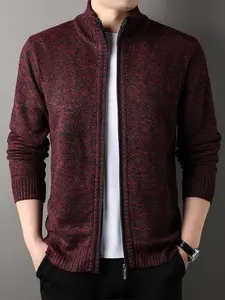 Men's Knitted Cardigan Sweater Jacket, Winter New Casual Stand Collar Fleece Lined Coat, Warm Zipper Pullover Outerwear for Office Daily Wear,Dad Gifts