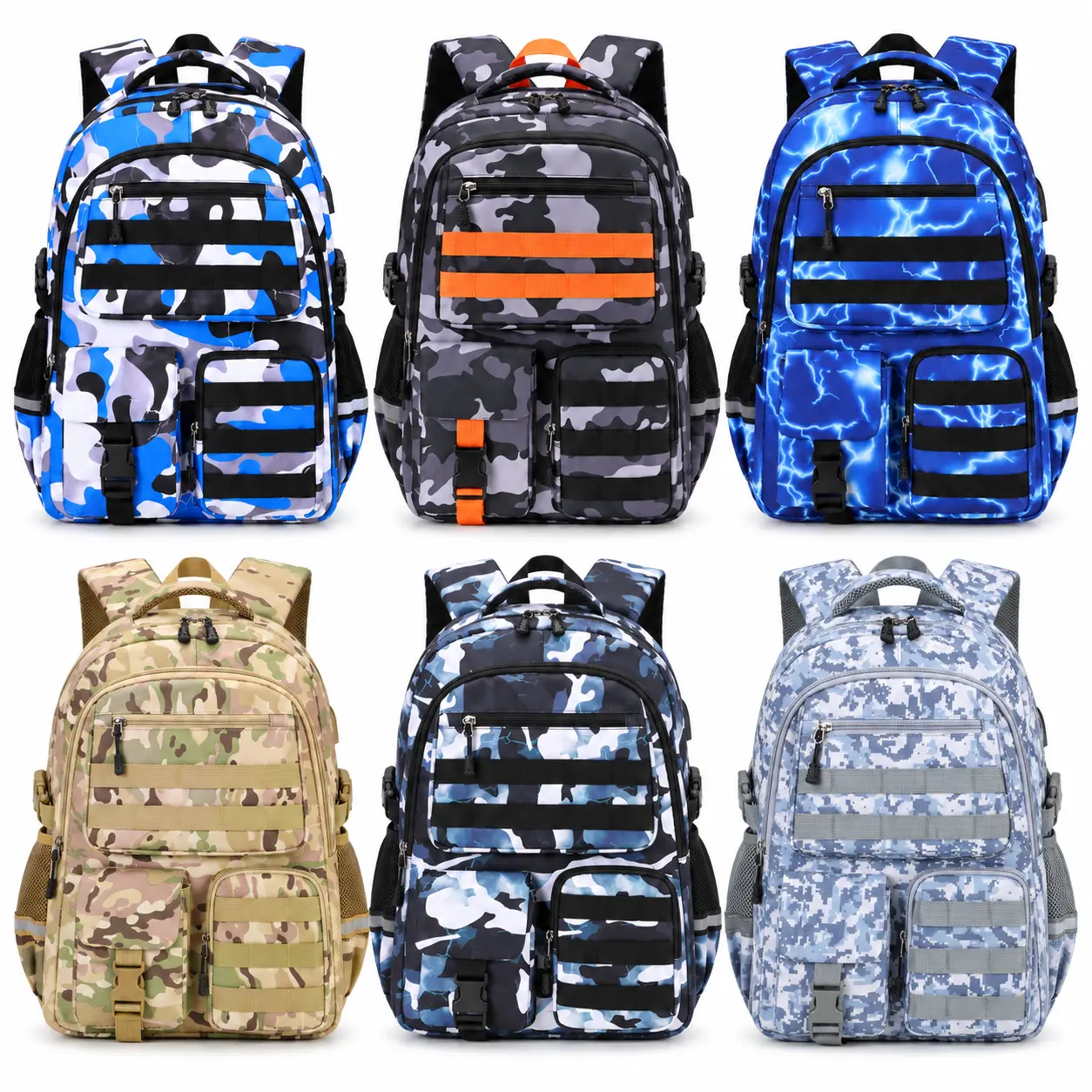 [Clearance] Similove 3-4PCS Halloween Camouflage Men's Backpack Set - Cute, Lightweight, Durable Fabric, Multi-Pocket Tactical Bag with Insulated Water Bottle Holder, Sling Bag, USB Charging Feature for Men/Boys