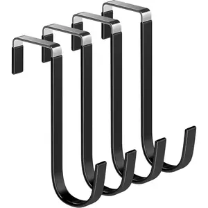 Over the Door Metal Hooks with Plastic Coating 1 Year Returnless Refund 5.5" Fit 0.5" to 1 3/8" Door 4 Pcs Heavy Duty Single Towel Robe Rack Wreath Bathroom Shower Hanger Shoe Organizer Ironing Board