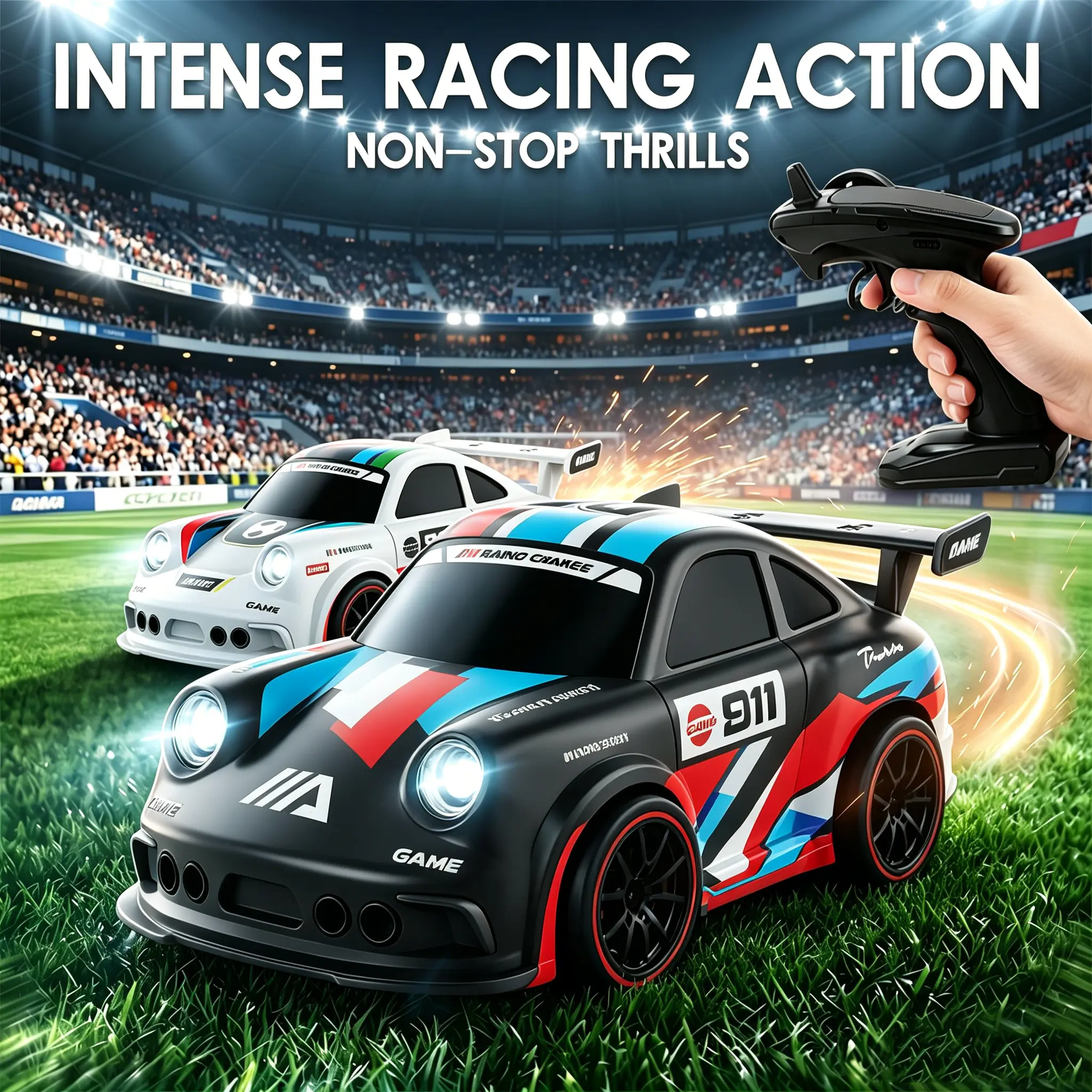 Rechargeable Induction Remote Control Car with LED Lights, 2.4G 4WD High Speed Drift Stunt Car,， Interactive Follow Mode Racing Toy, Perfect Birthday Gift for Kids 3 Modes Motion Sensing RC Car,