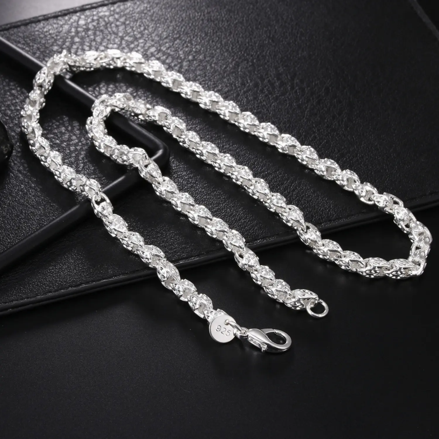 5mm Faucet Chain Necklace & Bracelet for Men Women, Silver Plated Copper Water Wave Chain Jewelry, 20/24 Inch Necklace & 8 Inch Bracelet, Fashion Gift for Daily Wear Party
