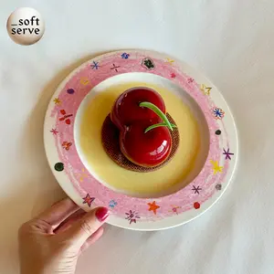 SoftServe x Xin'an "Crayon Stars" Flan Plate bamboo fiber Pudding Plate with Gradient Dye and Shatter-Resistant Tableware