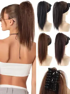 Synthetic 16 Inch Claw Ponytail Hair Extension, Heat Resistant Straight Ponytail Wig, Short Fluffy Ponytail Clip for Women