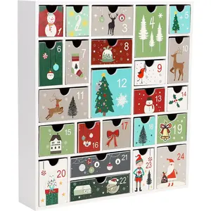 SAND MINE Wooden Christmas Advent Calendar with 24 Drawers, Countdown to Christmas, Refillable Wooden Advent, White