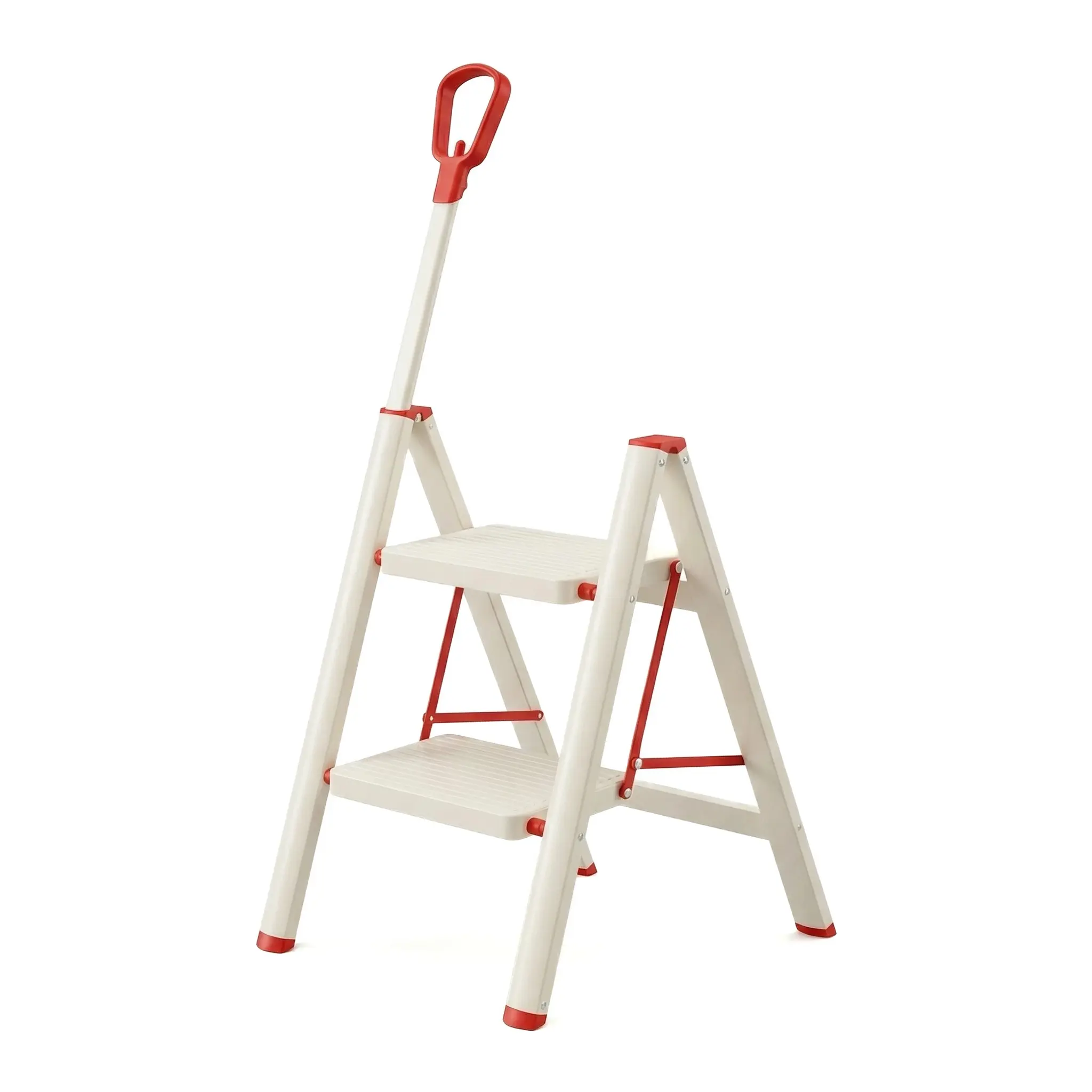 Lightweight Foldable Multi-Step Ladder | 2-Step Heavy Duty Foldable Step Ladder, Portable Loft Ladder with Handrails Long Grip Handle,Wide Non-Slip Pedals Anti-Slip Foot,White Foldable Stool Step Stool Household Foldable Steps Tool for Home Kitchen Closet