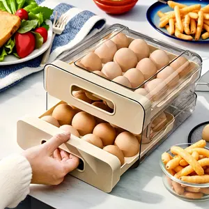 Large Capacity Refrigerator Egg Rack, 2 Layer Storage Box for 32 Eggs, Transparent Plastic Egg Tray, Fridge Organizer Container