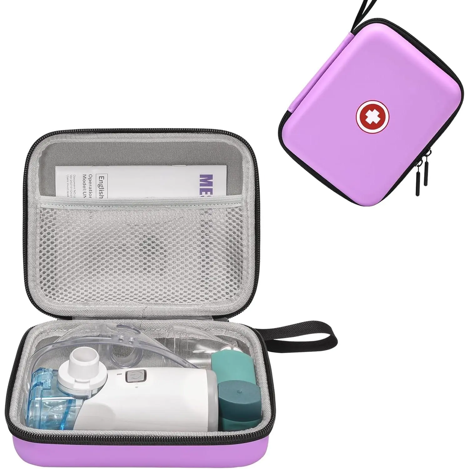 Hard Portable Nebulizer Carrying Case - ABS Shockproof Travel Pouch, Degradable Plastic Home Organizer Storage Bag for Adult Inhaler Spacer (Purple, Bag Only)
