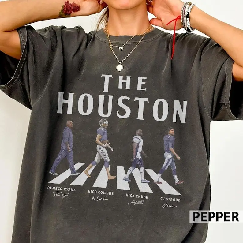 The Houston Walking Signatures Comfort Colors Football Shirt, CJ Stroud Nico Collins' Gift For Fan Football Unisex
