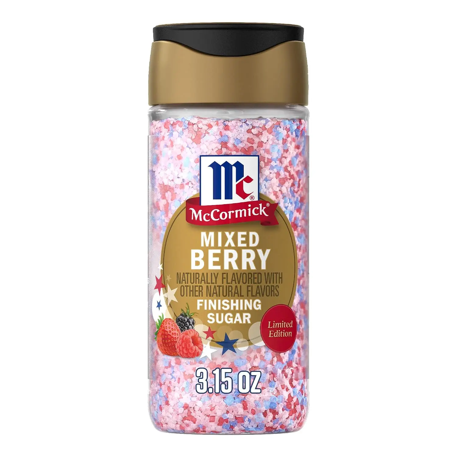 McCormick Finishing Sugar, Mixed Berry, Limited Edition, Sweet Berry Flavors, Sprinkle on Breakfast and Dessert Favorites, Garnish Beverages, 3.15 oz