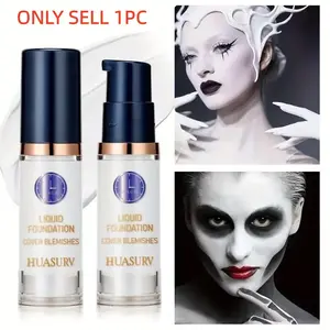 Full Matte Pure White Liquid Foundation - lightweight, full coverage, creamy texture, suitable for Halloween, gothic style, zombie makeup, clown makeup, and daily use, pure white brightening