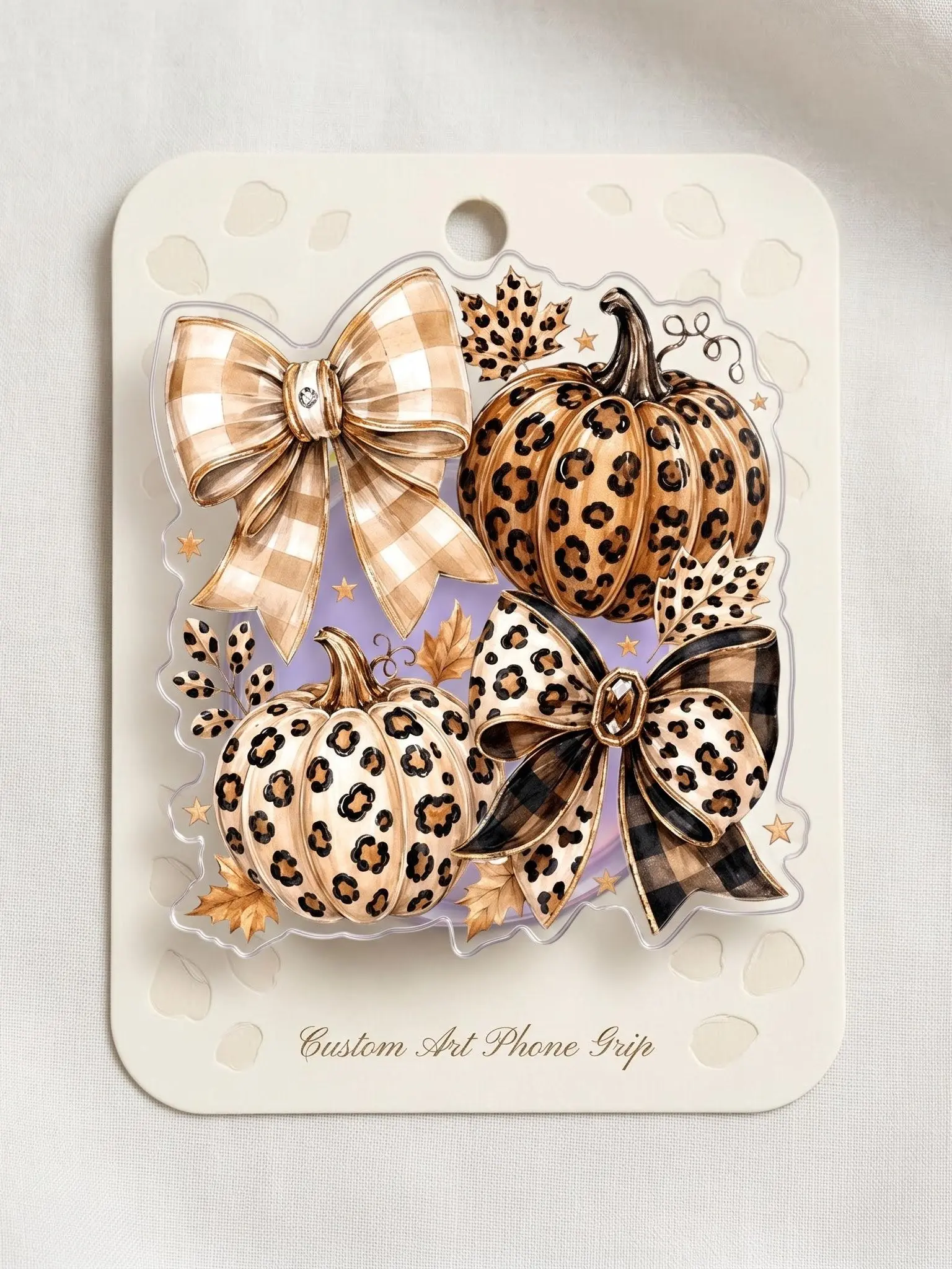 Leopard Pumpkin Phone Grip, Fall Pumpkin Kindle Grip, Cute Halloween Magnetic Phone Stand, Checkered Bow Autumn Aesthetic Holder, Cozy Gift