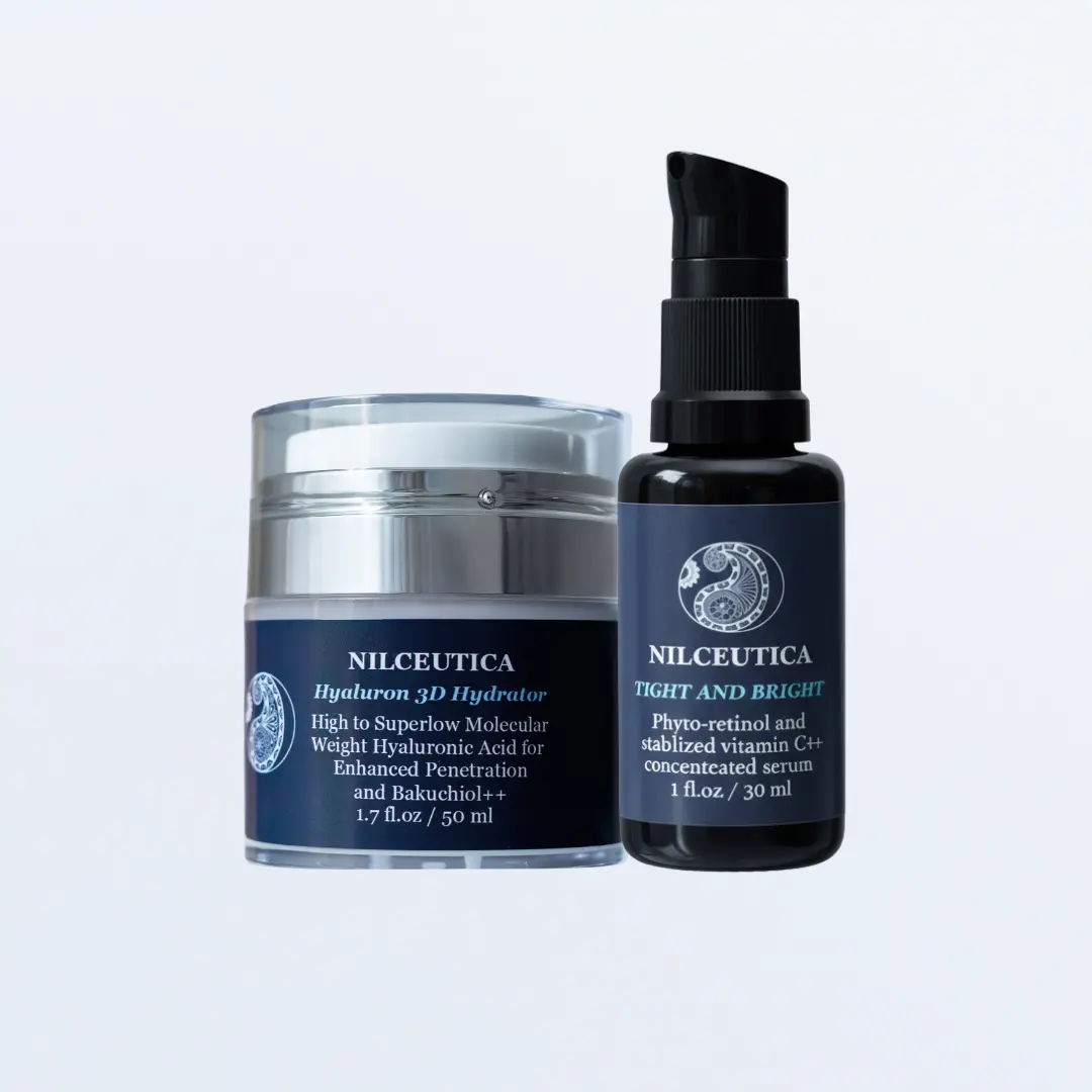 DUO NILCEUTICA Hyaluron 3D Hydrator Face Cream & Tight and Bright Face Serum Duo for Enhanced Hydration, Tightening and Brightening