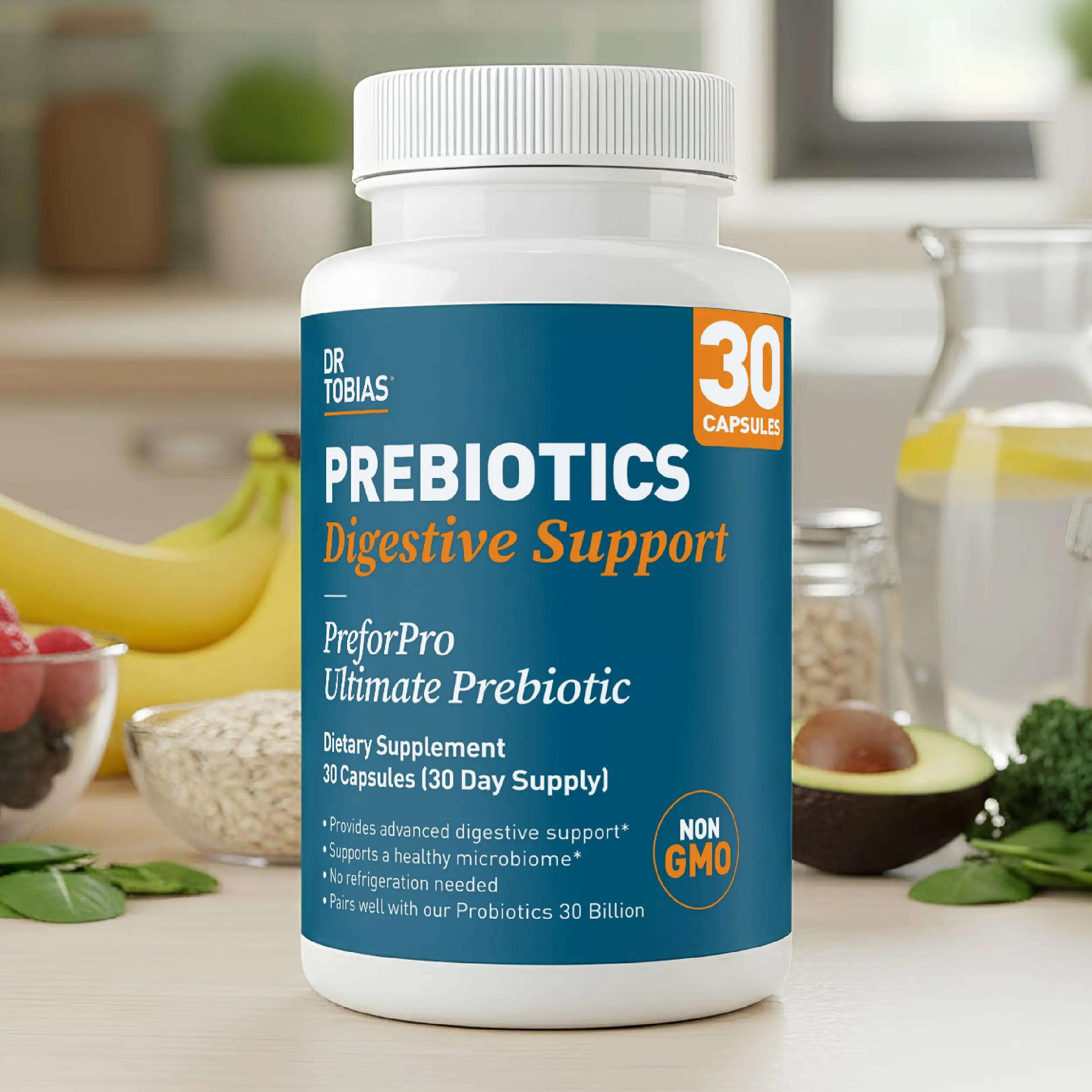 Dr Tobias Prebiotics - PreforPro Ultimate Prebiotic for Digestive Support & Gut Health - 30 Capsules Non-GMO Vegan Supplement
