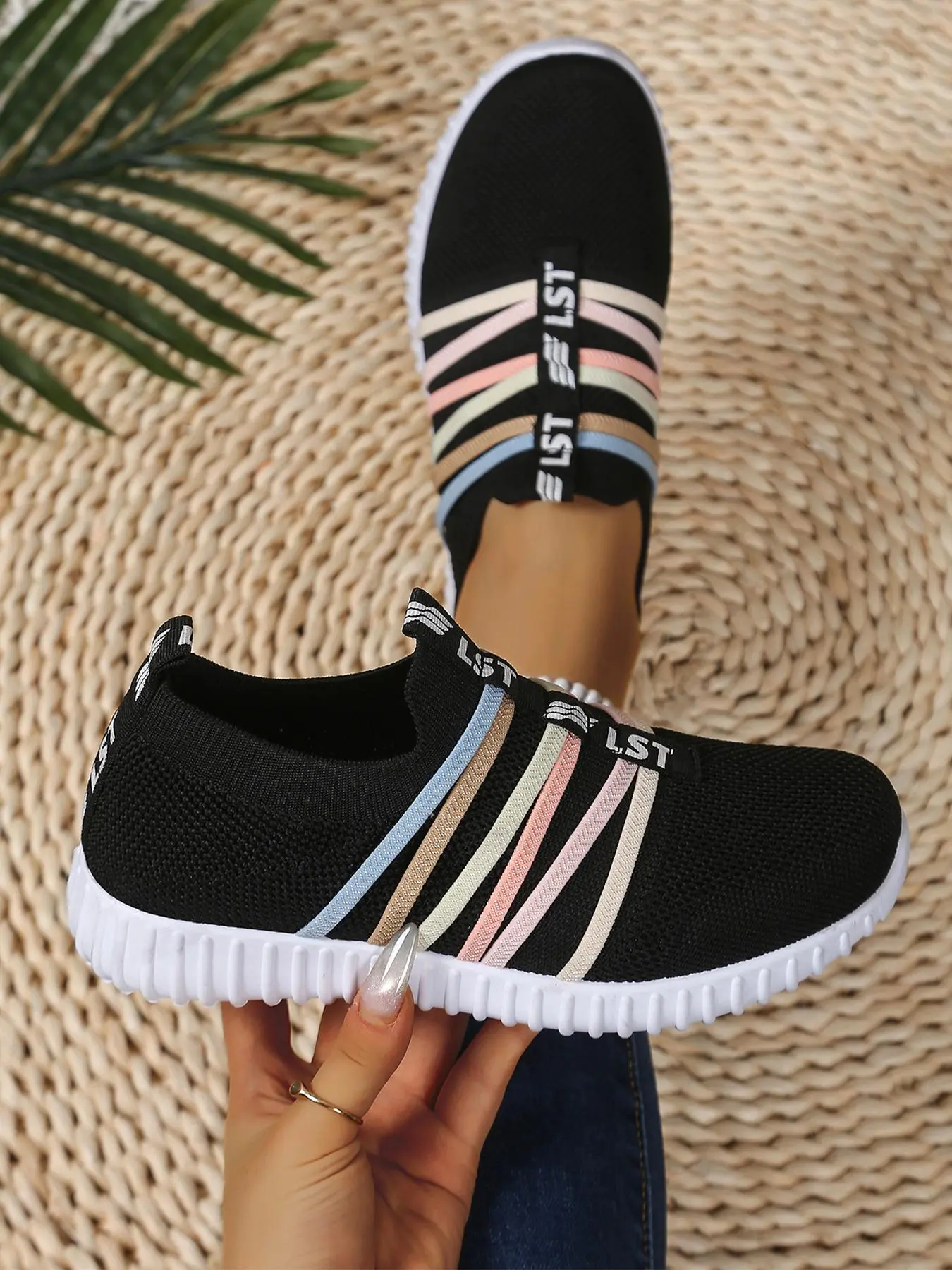 New Women's Flyknit Rainbow Casual Shoes, Lightweight Breathable Comfortable Footwear, Stylish All-Season Sneakers for Everyday Use