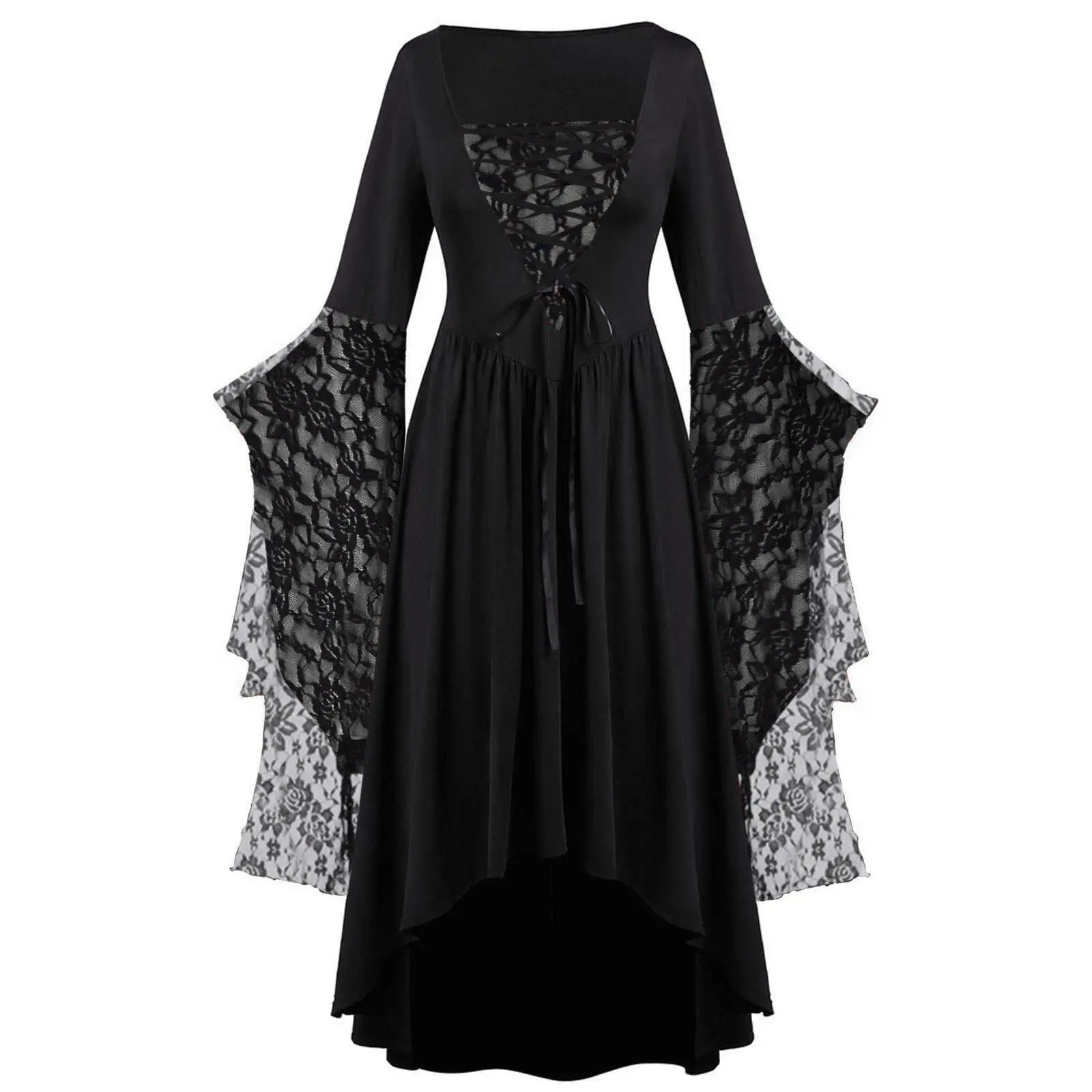 Vintage Halloween Cosplay Costume Witch Vampire Gothic Dress Ghost Dresses Up Party Printed Medieval Ghost Bride Female Clothes