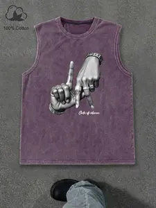 Men's Regular Fit Hand Print Graphic Tank Top, Casual Street Sleeveless Top for Summer, Menswear for Daily Wear, Socks, Cotton Streetwear, Breathable Sleeveless Vest, Athletic Tank Tops