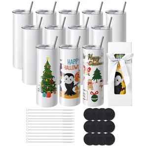 【Father's Day】VEVOR 12 Pack Sublimation Tumblers 20oz Skinny Straight, Stainless Steel Sublimation Tumblers Blank, Stainless Steel Double Wall Tumbler for Heat Transfer Customized Gifts with Lid and Straw, Gift Box Drinkware Flasks
