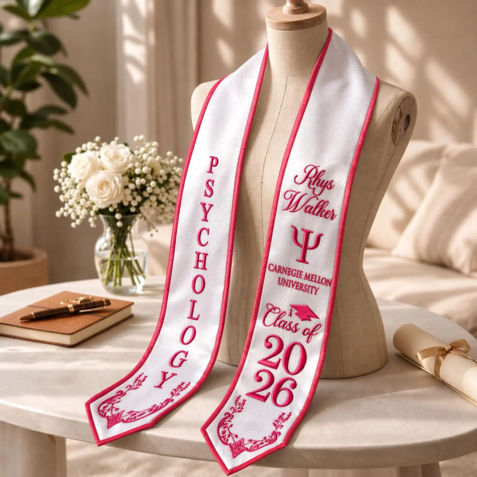 Custom Printed Psychology Graduation Stole 2026 – Personalized PhD Sash & College Grad Accessories & Class of 2026 Gift