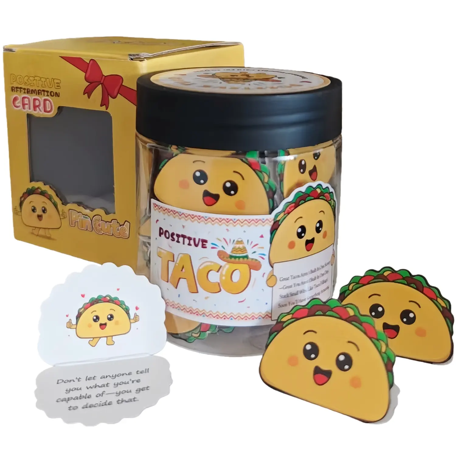 Positive Taco Canister, 60 Fun Mood Boosting Taco Quotes, Mother's Day Gift, Gift Idea, Teacher Appreciation, Self-Care Graduation Gifts, Women's Birthday, Party Gift, Cute Home Decor