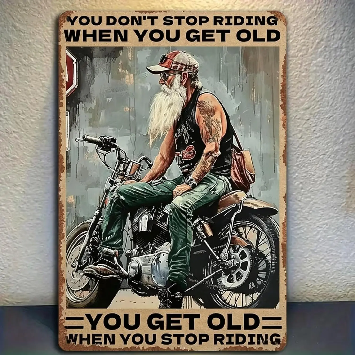 2D Flat Vintage Motorcycle Metal Sign 8x12 Inches Iron Retro Biker Decor for Garage Cave Bar Motivational Gift for Motorcycle Riders and Enthusiasts