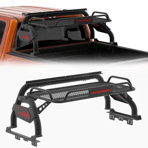 Truck Bed Roll Bars with Cargo Basket, Universal Adjustable Chase Rack Pickup Sports Bar, Bed Rack Roll Bars for Mid-Size Truck, Fit for Ford F-150/F-250/F-350,Ram,Ranger, Silverado,GMC Sierra, Nissan