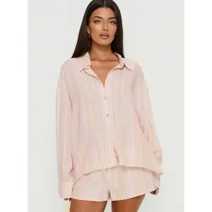 Opheliah Long Sleeve Oversized Top Pink Stripe