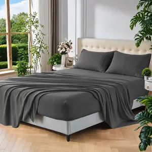 WVG 4-Piece Premium Brushed Microfiber Sheet & Pillowcase Set, Hotel-Grade Deep Pocket Bedding, Cooling, Fade-Resistant, Embroidered Pillow Covers, Durable All-Season Linens Summer Gift
