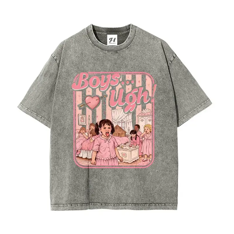 Unisex Retro 90s Movie Quote "Boys...Ugh!" Funny Valentine Cotton Soft Round Neck Short-Sleeve Vintage Washed Graphic T-Shirt